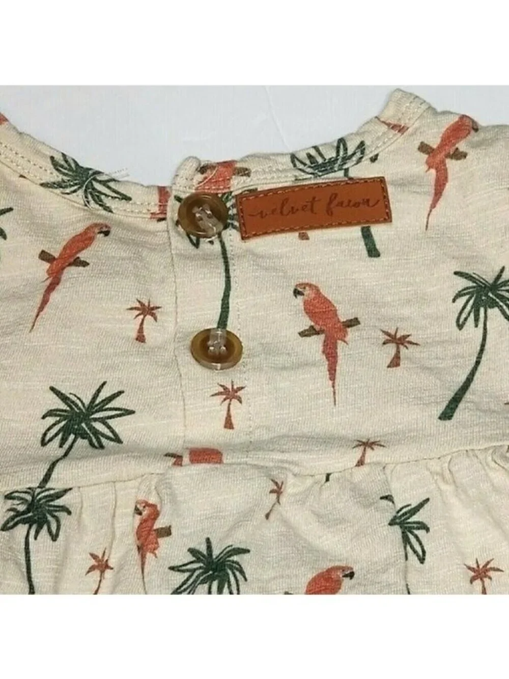 Velvet Fawn Sleeveless dress girls sz 6 palm trees parrot